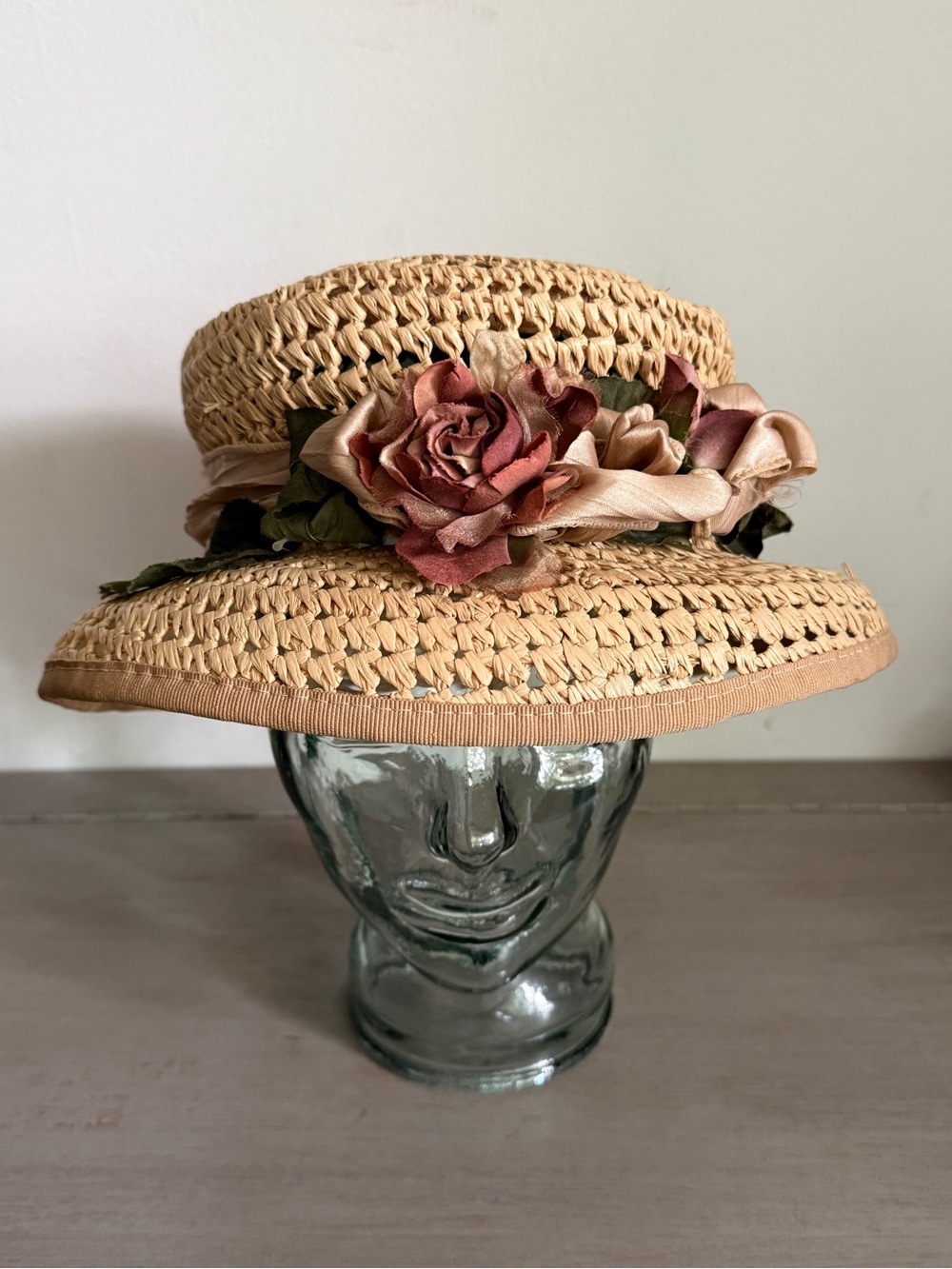 Toucan Collection 90s Straw Tiered Bucket Hat Cottagecore Boho Derby w Flowers